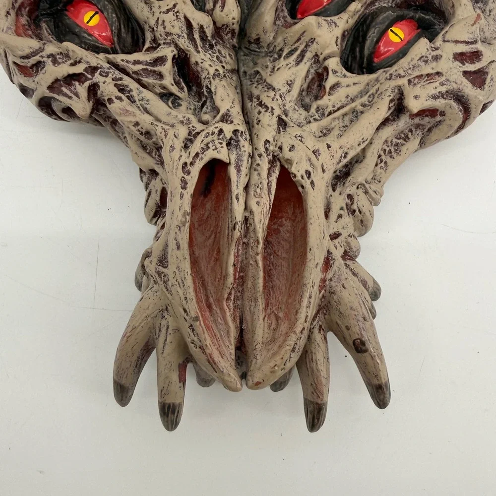 Dragon 2018 Four Eyed Demon Mask Horned Monster Horror Halloween Tan Red